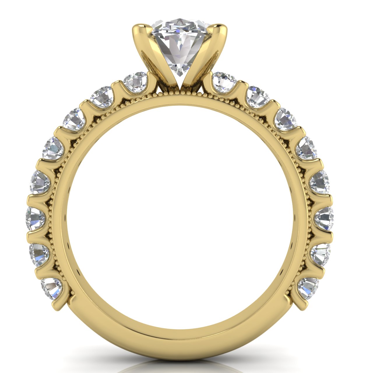 Round Pave Milgrain Oval Lab Diamond Engagement Ring