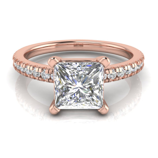 French Pave Basket Princess Cut Lab Diamond Engagement Ring