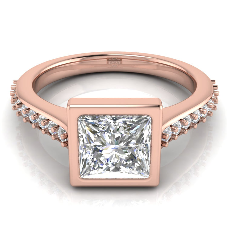 Pave Bezel Princess Cut Lab Diamond Engagement Ring