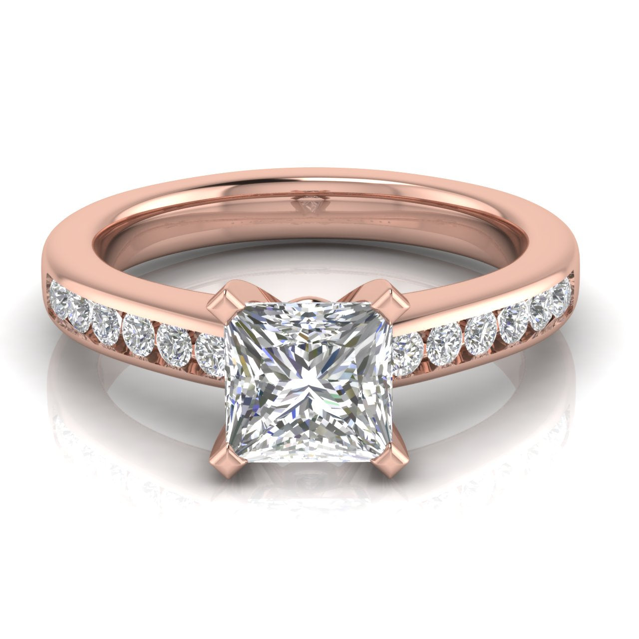 Round Channel Set Princess Cut Lab Diamond Engagement Ring