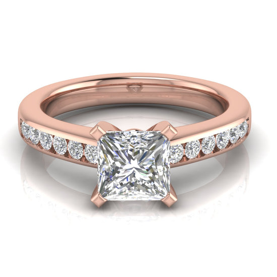 Round Channel Set Princess Cut Moissanite Engagement Ring