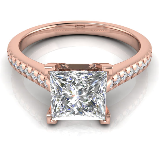 Shared Prong Pave Princess Cut Moissanite Engagement Ring