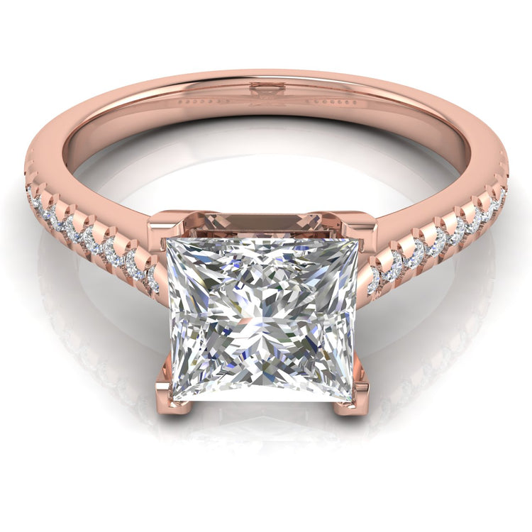 Shared Prong Pave Princess Cut Lab Diamond Engagement Ring