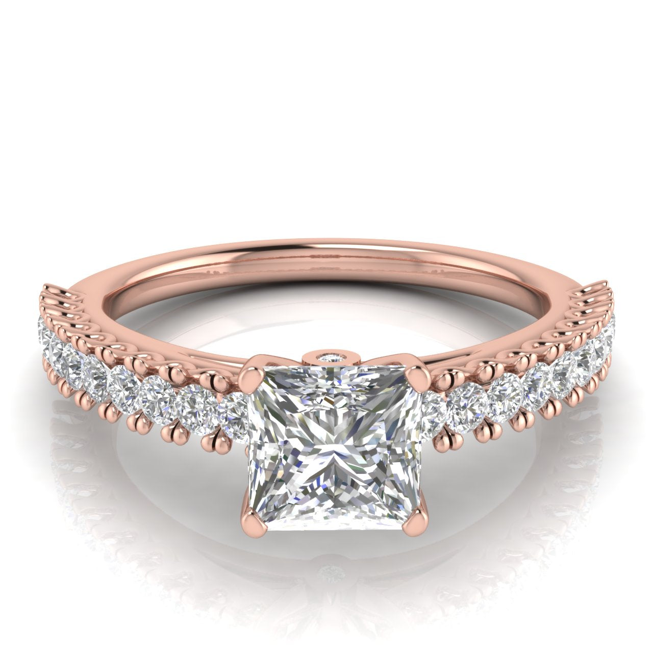 Floating Pave Princess Cut Moissanite Engagement Ring