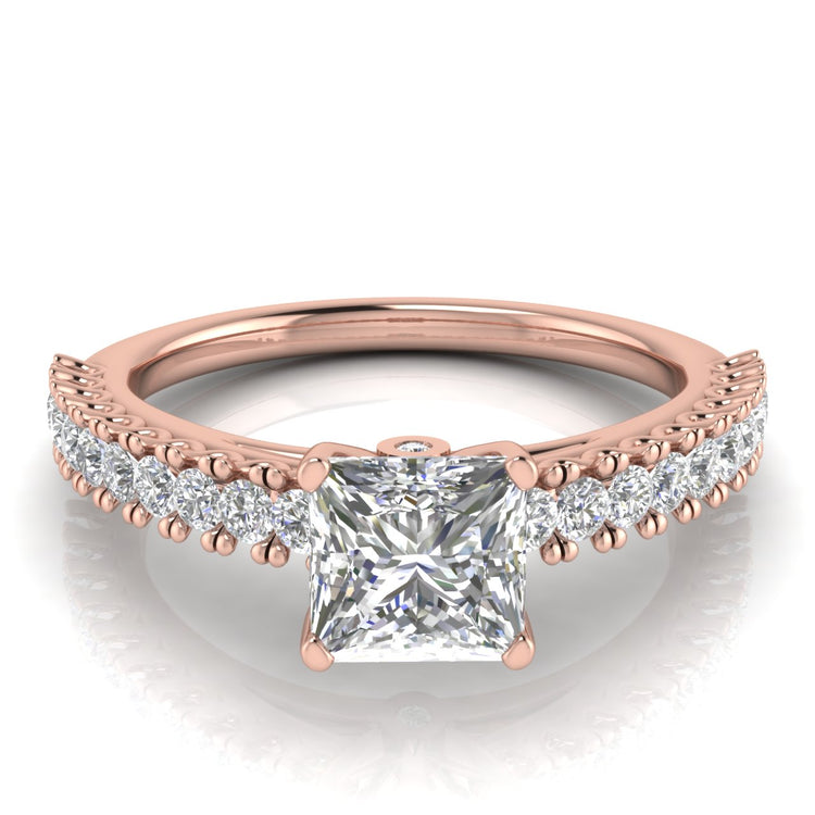 Floating Pave Princess Cut Moissanite Engagement Ring