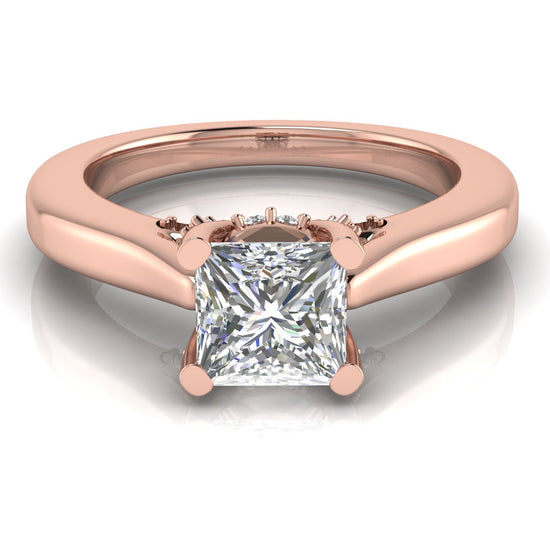 Bridge Paved Princess Cut Lab Diamond Engagement Ring