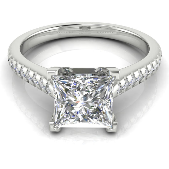 Shared Prong Pave Princess Cut Moissanite Engagement Ring