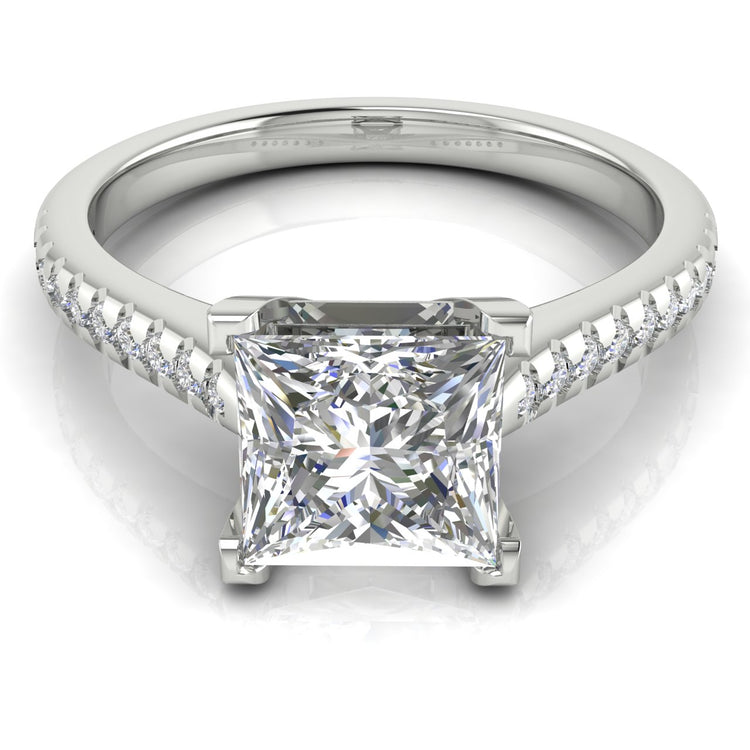 Shared Prong Pave Princess Cut  Engagement Ring | Moissanite | Lab Grown Diamond