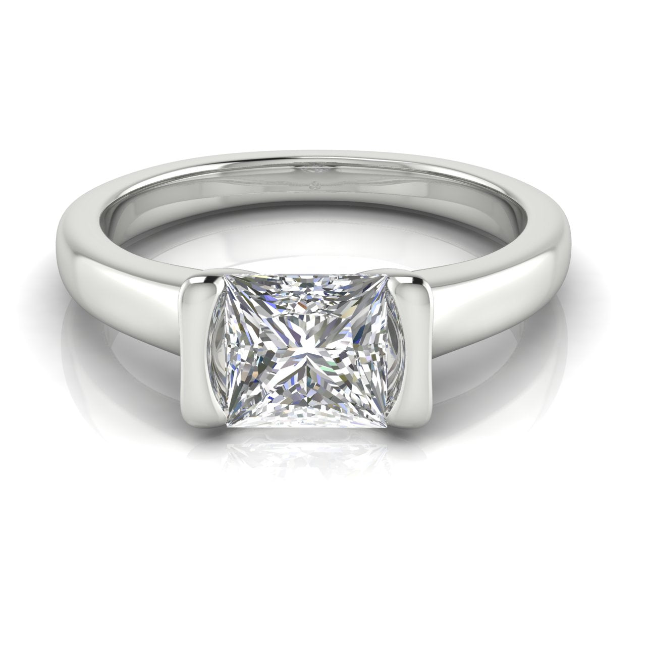 Half Bezel Princess Cut Lab Diamond Engagement Ring