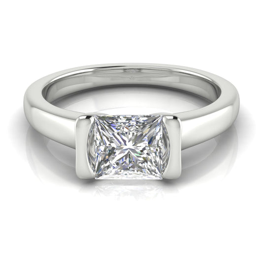 Half Bezel Princess Cut Lab Diamond Engagement Ring