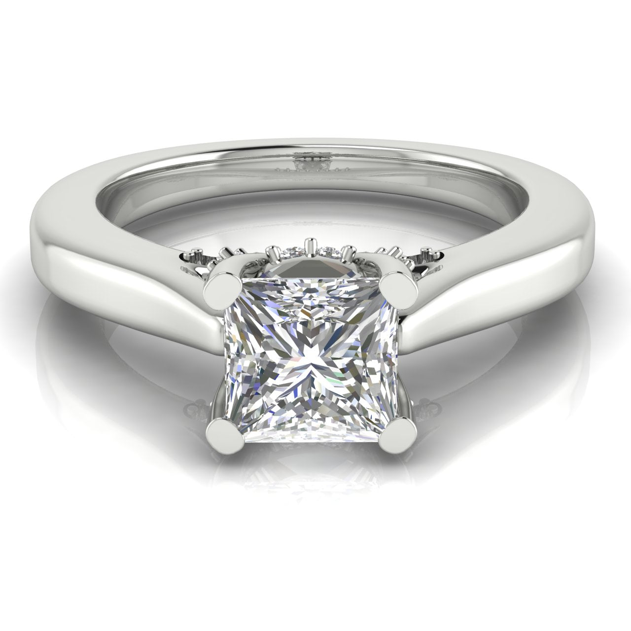 Bridge Paved Princess Cut Moissanite Engagement Ring