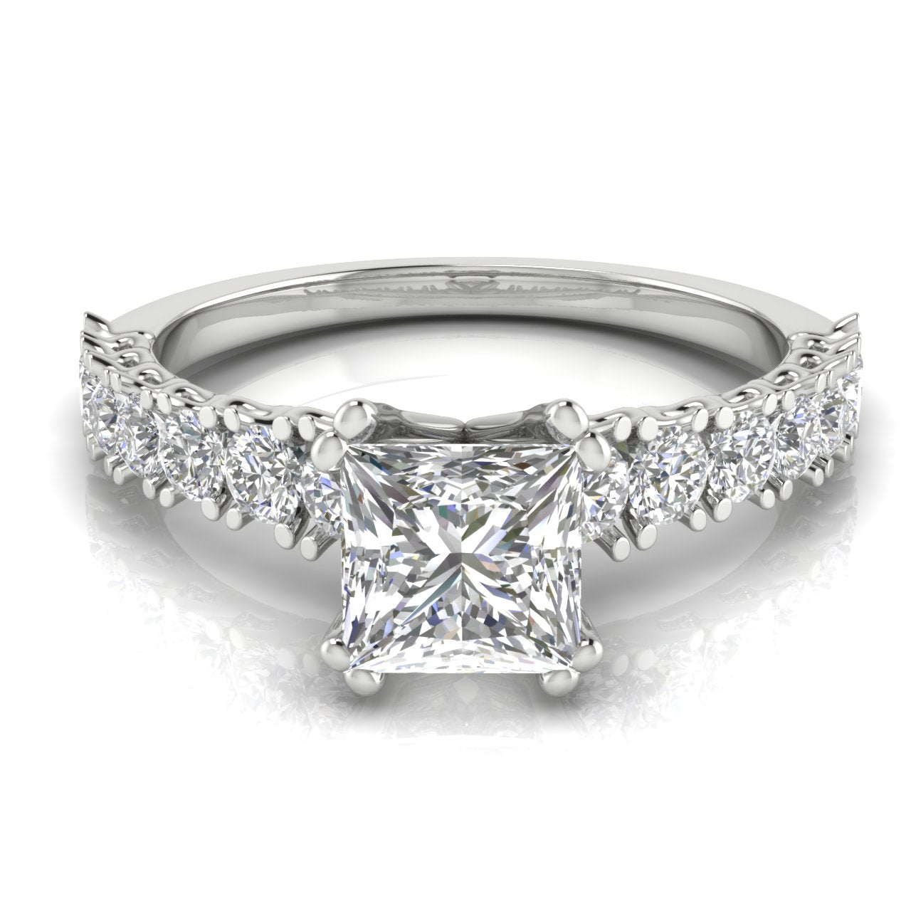 Scalloped Pave Princess Cut Moissanite Engagement Ring