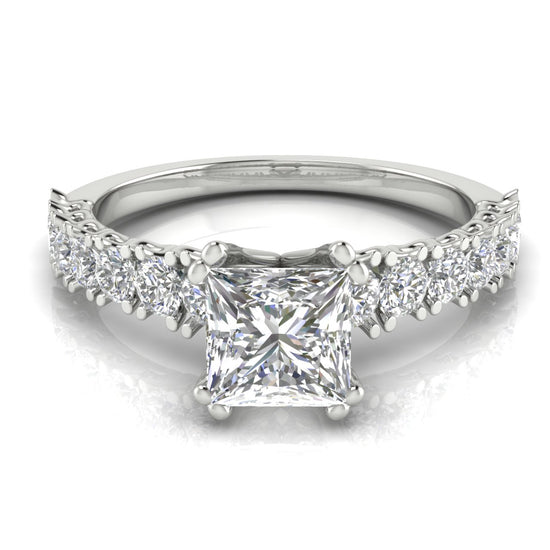 Scalloped Pave Princess Cut Lab Diamond Engagement Ring