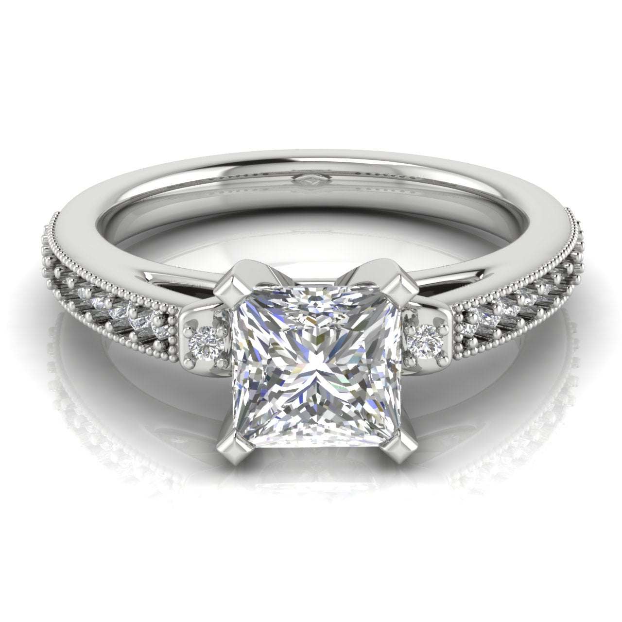 Shoulder Set Vintage Princess Cut Lab Diamond Engagement Ring