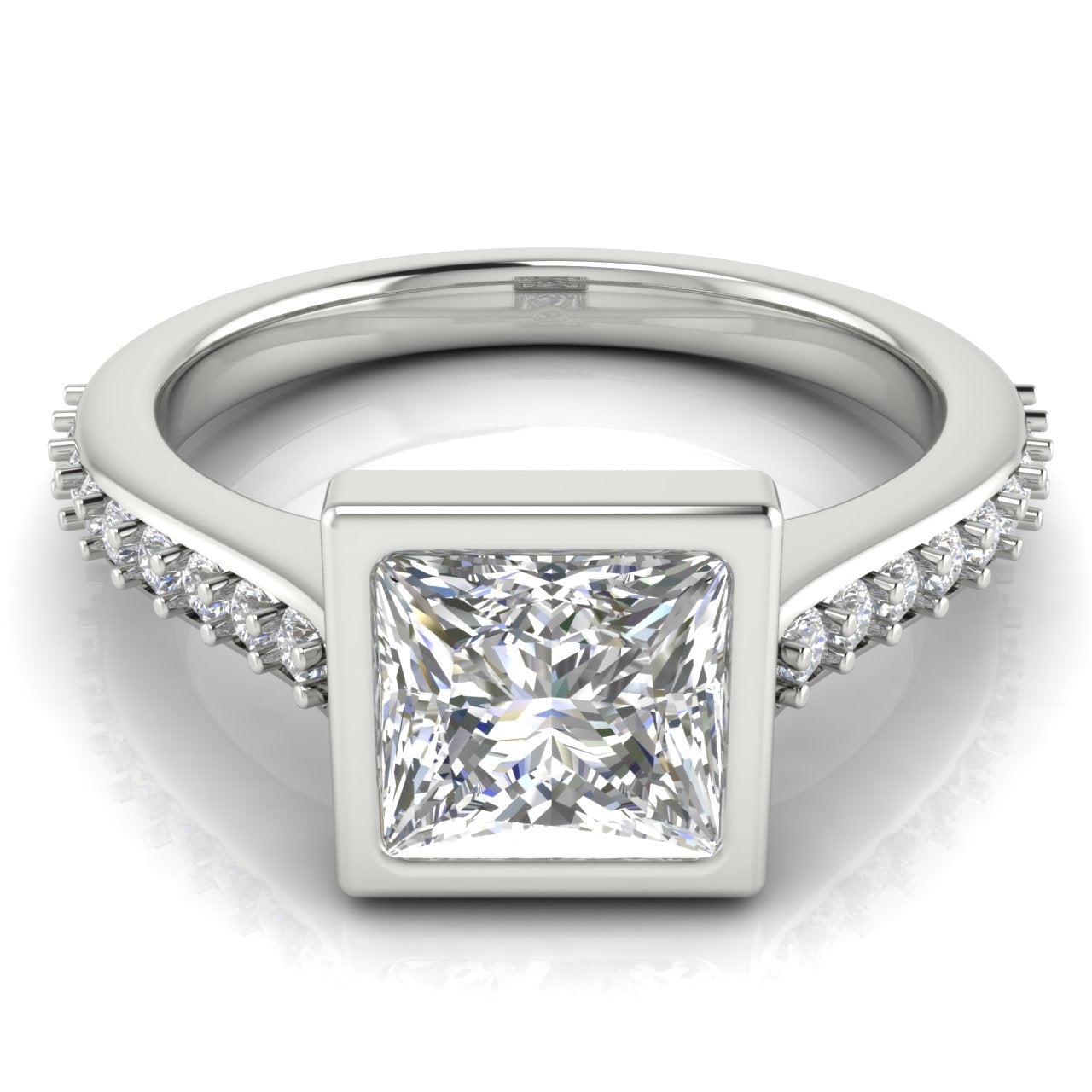 Pave Bezel Princess Cut Moissanite Engagement Ring