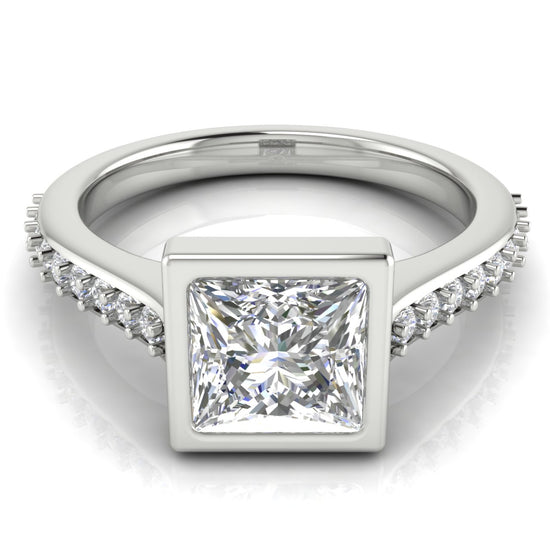 Pave Bezel Princess Cut Lab Diamond Engagement Ring