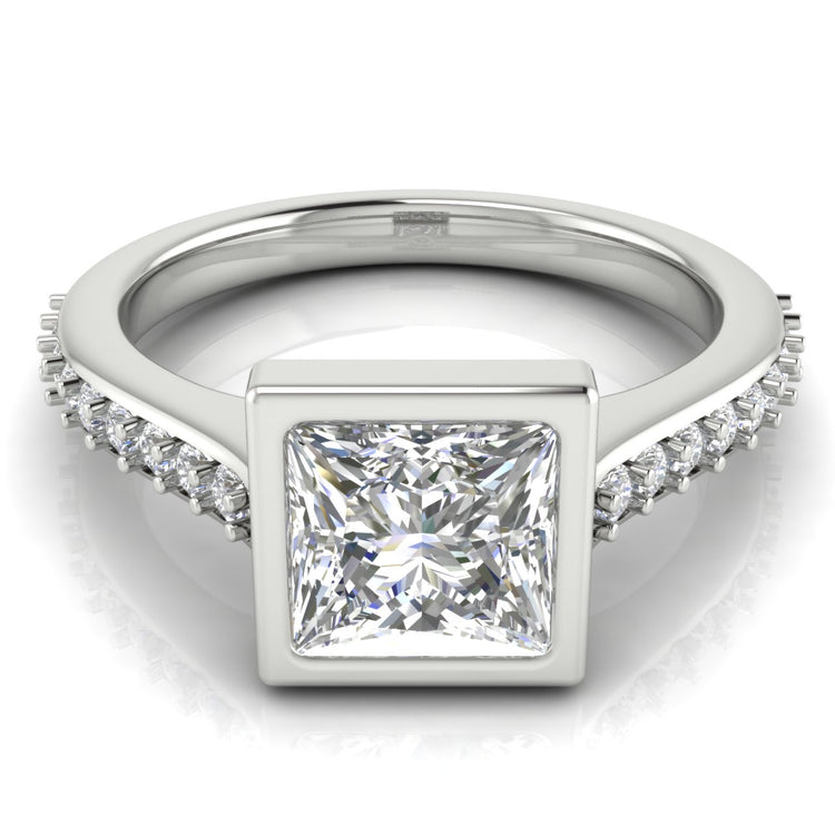 Pave Bezel Princess Cut  Engagement Ring | Moissanite | Lab Grown Diamond