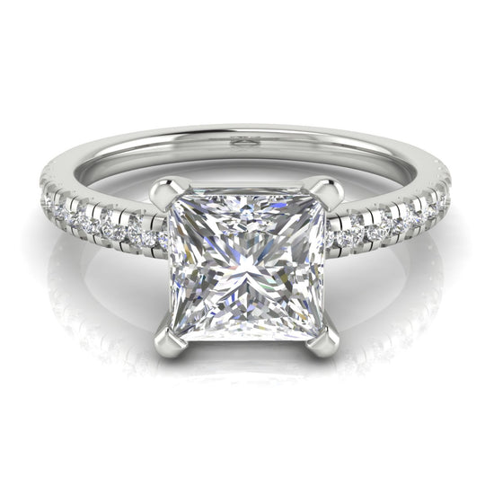 French Pave Basket Princess Cut Lab Diamond Engagement Ring