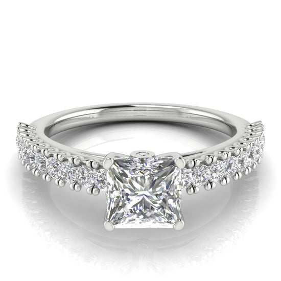 Floating Pave Princess Cut Moissanite Engagement Ring