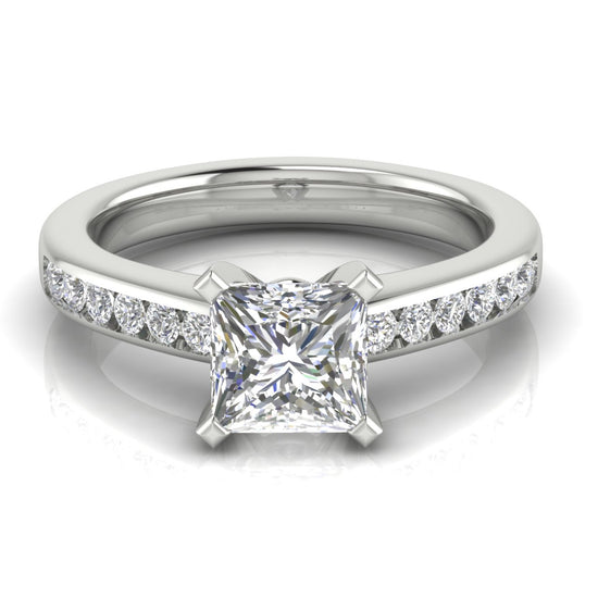 Round Channel Set Princess Cut Moissanite Engagement Ring