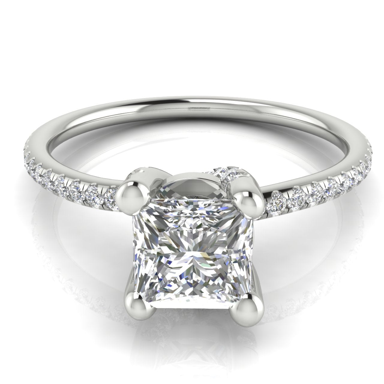 Prong Pave Princess Cut Lab Diamond Engagement Ring