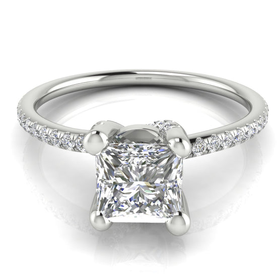 Prong Pave Princess Cut Moissanite Engagement Ring