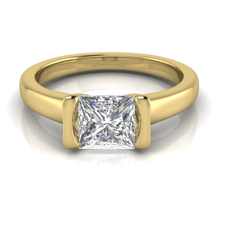 Half Bezel Princess Cut Moissanite Engagement Ring