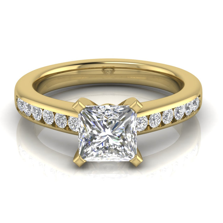 Round Channel Set Princess Cut Moissanite Engagement Ring