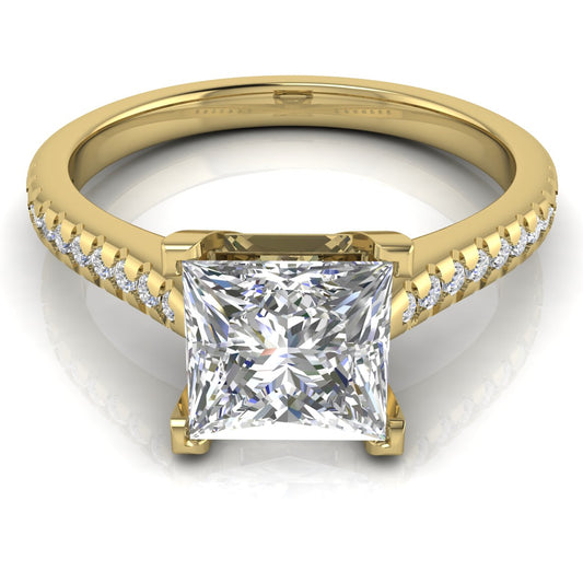 Shared Prong Pave Princess Cut Lab Diamond Engagement Ring