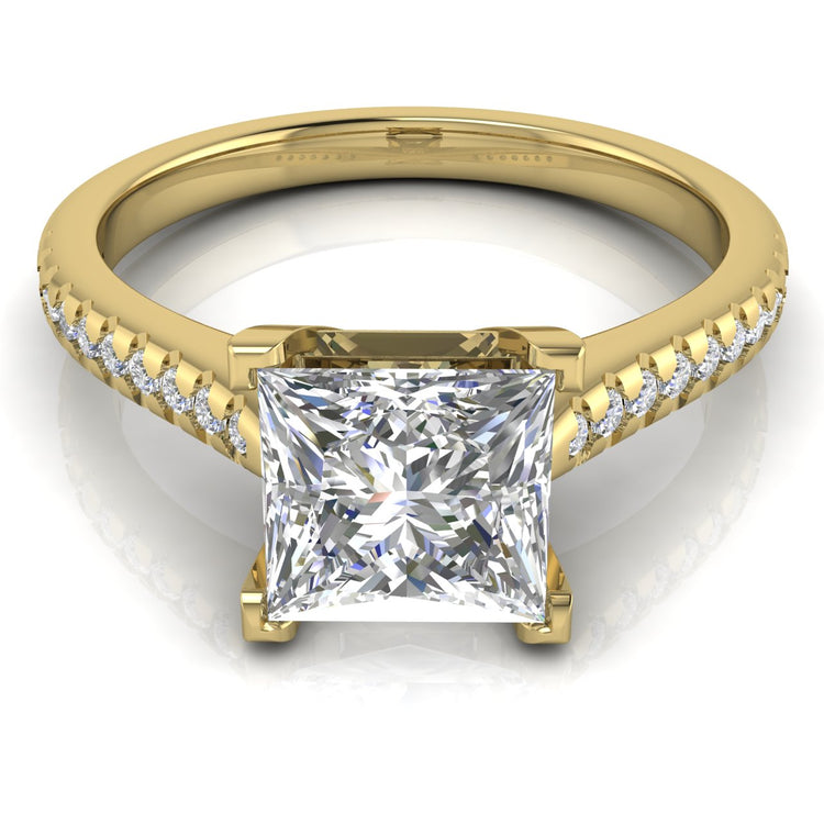 Shared Prong Pave Princess Cut Moissanite Engagement Ring