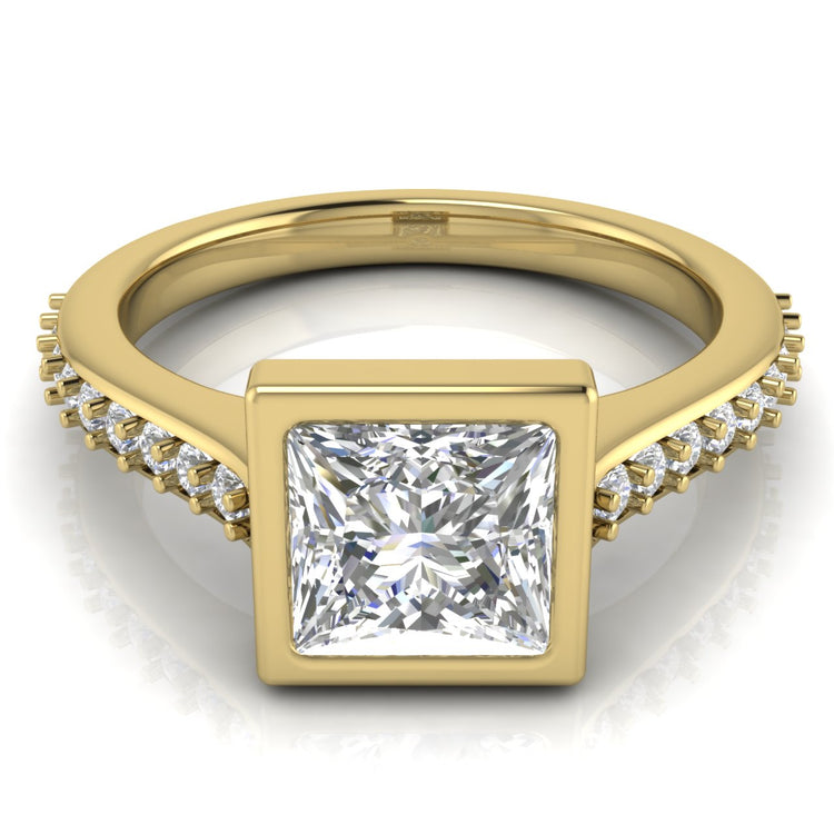 Pave Bezel Princess Cut Moissanite Engagement Ring