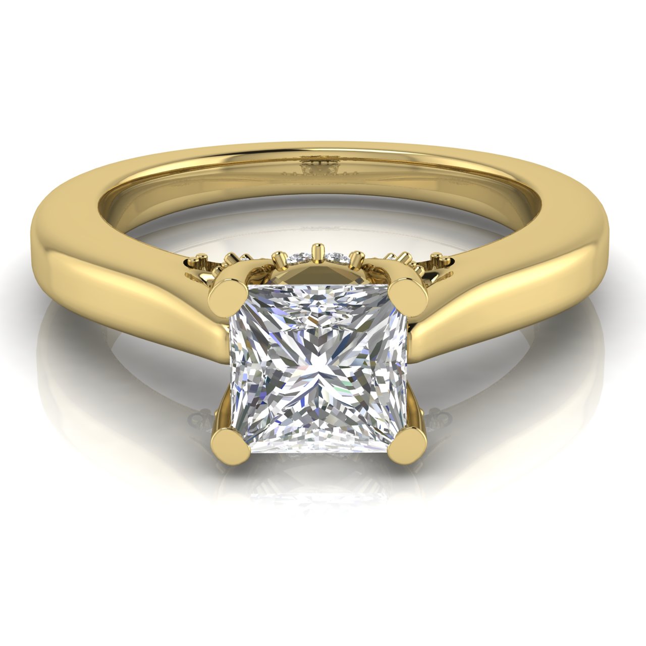 Bridge Paved Princess Cut Lab Diamond Engagement Ring