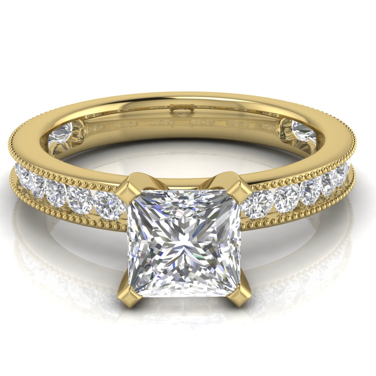 Channel Set Milgrain Princess Cut Moissanite Engagement Ring