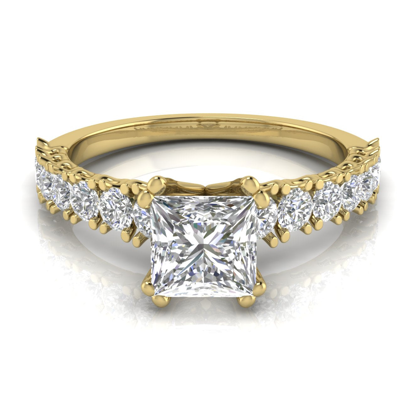 Scalloped Pave Princess Cut Lab Diamond Engagement Ring