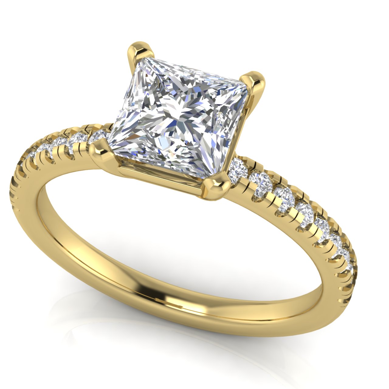 French Pave Basket Princess Cut Lab Diamond Engagement Ring