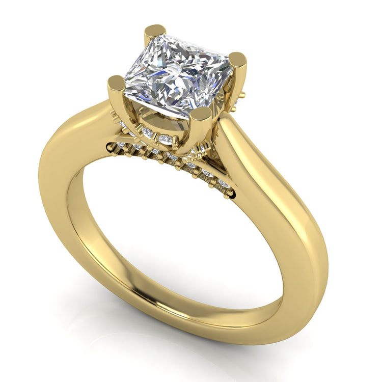 Bridge Paved Princess Cut Moissanite Engagement Ring