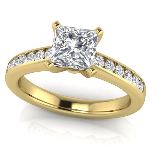 Round Channel Set Princess Cut Lab Diamond Engagement Ring