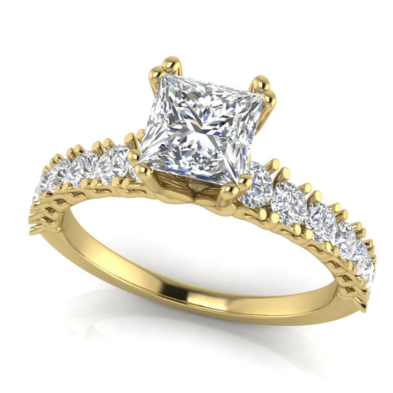 Scalloped Pave Princess Cut Lab Diamond Engagement Ring