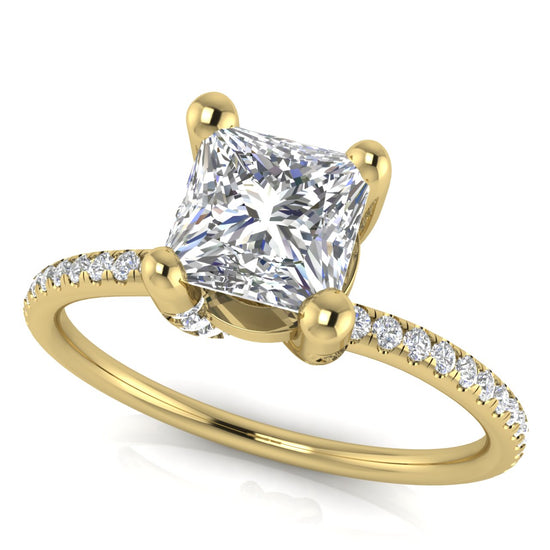 Prong Pave Princess Cut Lab Diamond Engagement Ring