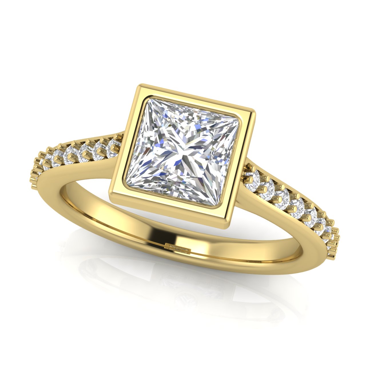 Pave Bezel Princess Cut Lab Diamond Engagement Ring