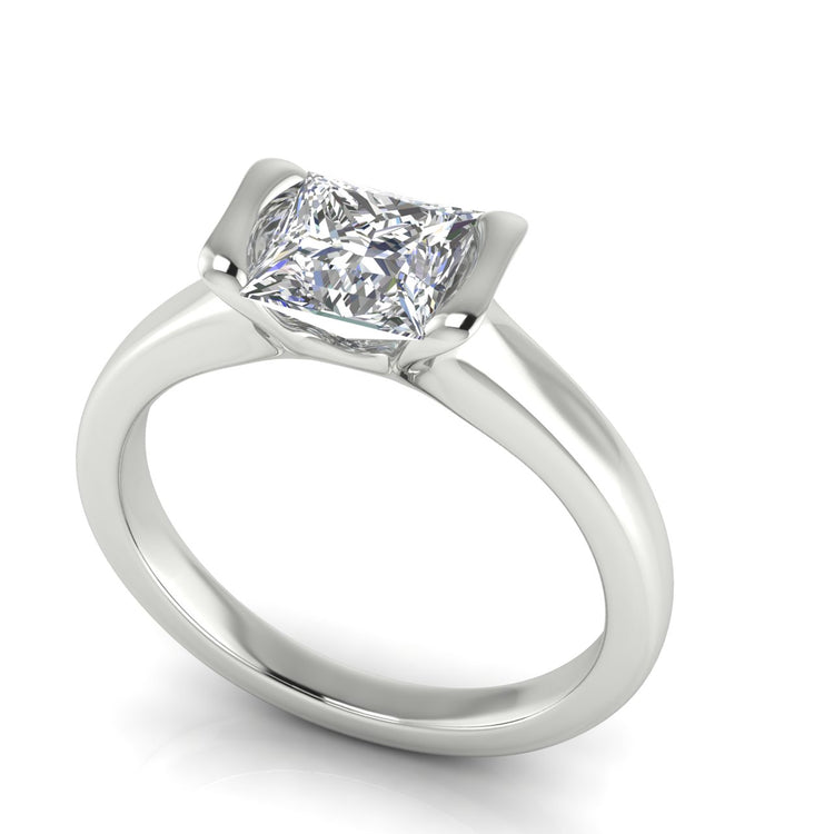 Half Bezel Princess Cut Moissanite Engagement Ring