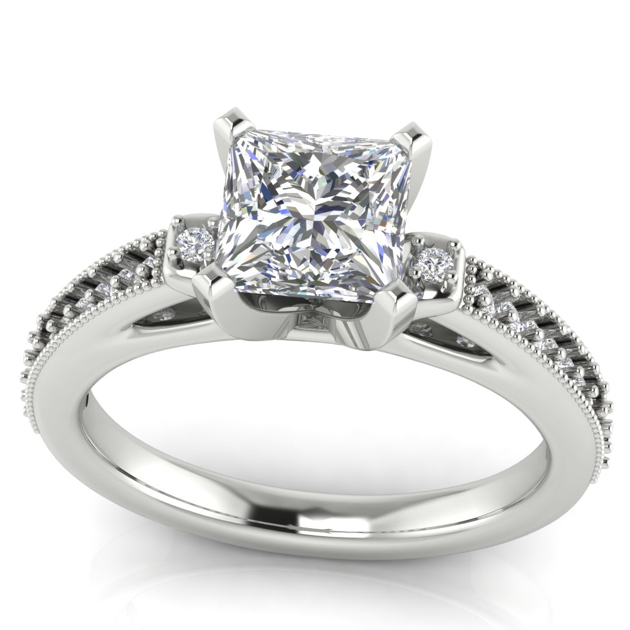 Shoulder Set Vintage Princess Cut Lab Diamond Engagement Ring