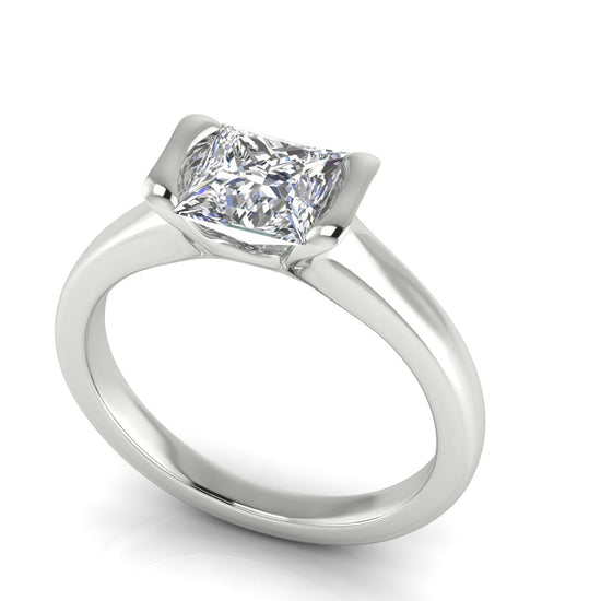 Half Bezel Princess Cut Lab Diamond Engagement Ring