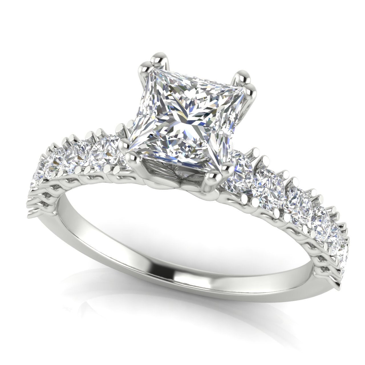 Scalloped Pave Princess Cut Lab Diamond Engagement Ring