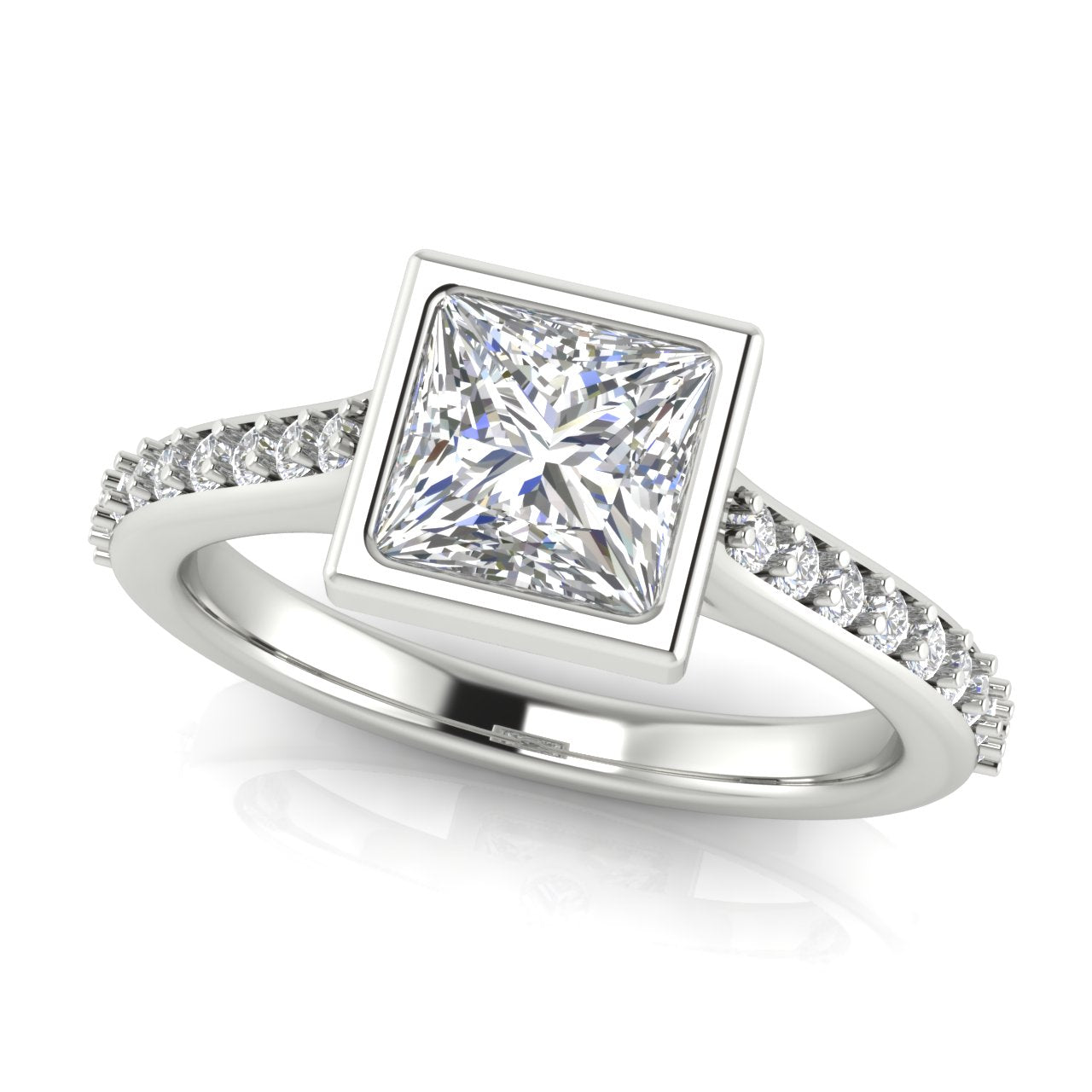 Pave Bezel Princess Cut Moissanite Engagement Ring