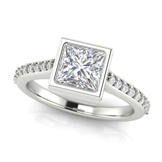 Pave Bezel Princess Cut Lab Diamond Engagement Ring