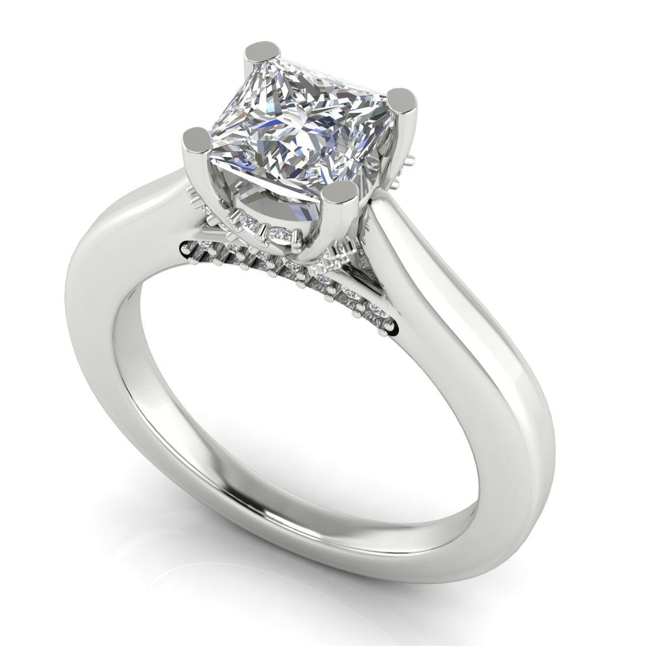 Bridge Paved Princess Cut Moissanite Engagement Ring