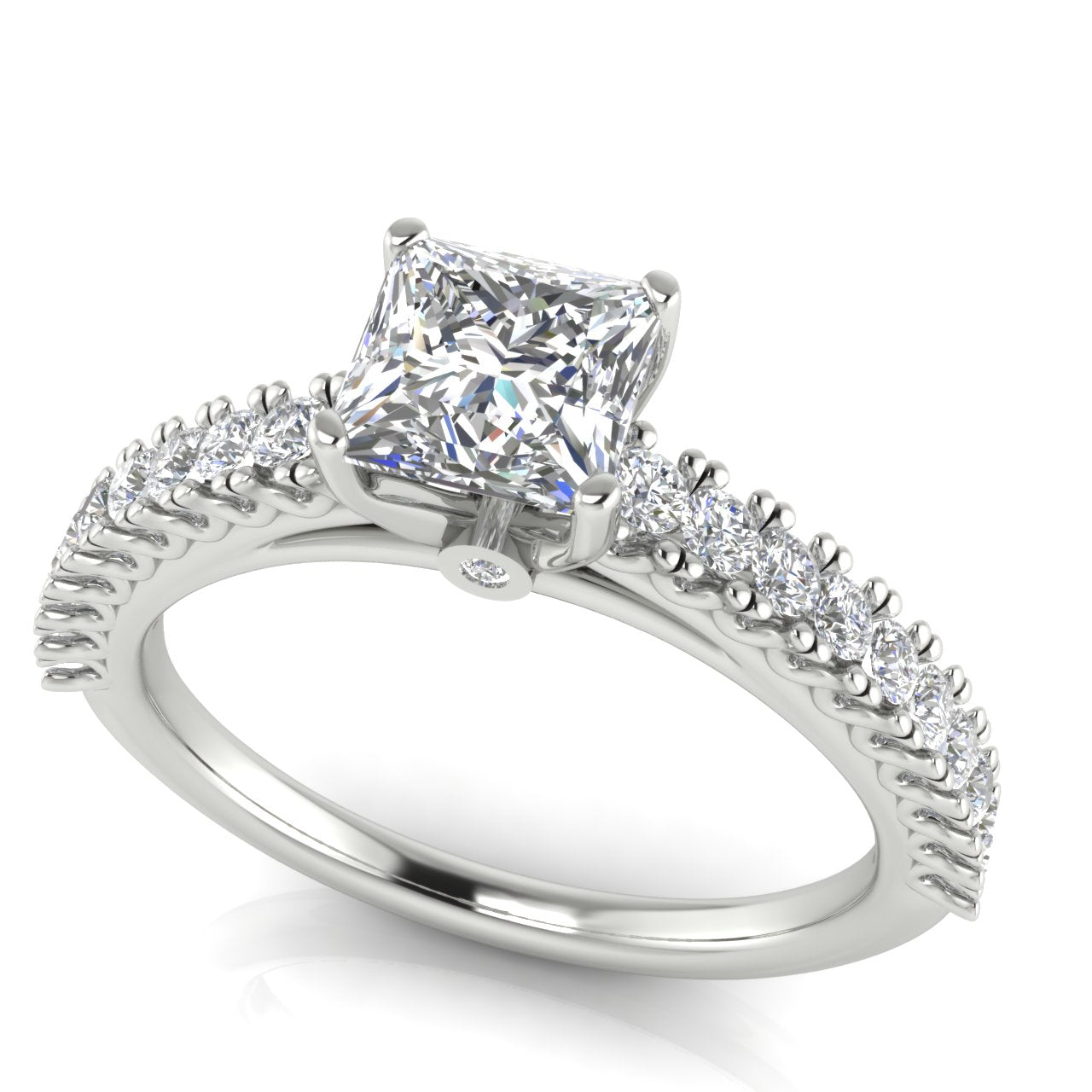 Floating Pave Princess Cut Moissanite Engagement Ring