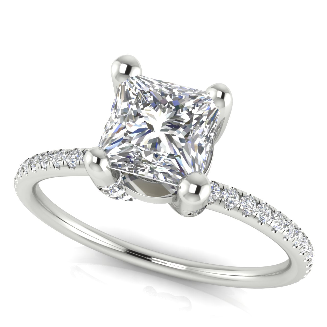 Prong Pave Princess Cut Lab Diamond Engagement Ring