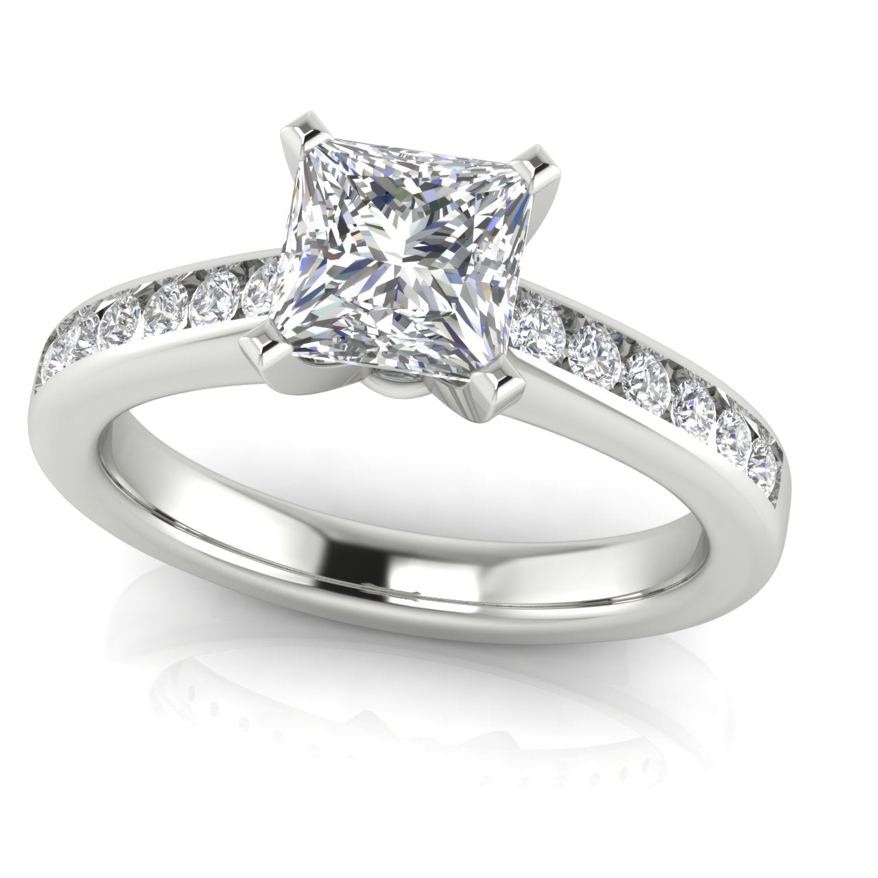 Round Channel Set Princess Cut Lab Diamond Engagement Ring